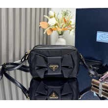 Prada Re-Nylon and nappa leather mini shoulder bag with bow 1BH166 black 2025