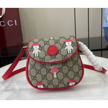 GUCCI Children's printed GG shoulder bag 814014 Beige and dark brown GG Supreme canvas Red Supreme trim 2025