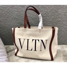 Valentino Garavani Rockstud VLTN Canvas Tote Bag Brown 2025