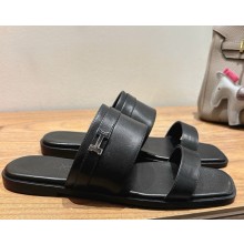 Hermes Joao sandal in calfskin with Paris buckle noir 2025 