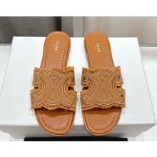 CELINE MARINA FRINGED MULE IN COTTON LIGHT CARAMEL 2025 