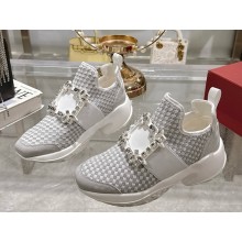 Roger Vivier knit with crystal buckle sneakers white / grey 2025