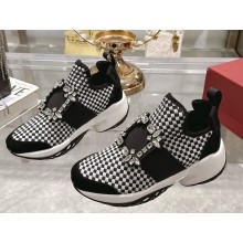 Roger Vivier knit with crystal buckle sneakers white / black 2025
