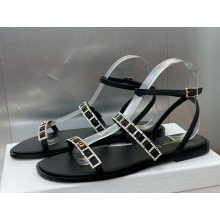 Diorissime flat Sandal black calfskin and Silver-Tone Strass 2025
