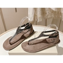 BRUNELLO CUCINELLI Monili T-Strap Sandal BROWN suede 2025