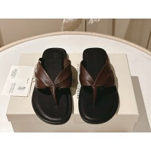 BRUNELLO CUCINELLI leather thong sandals Brown 2025