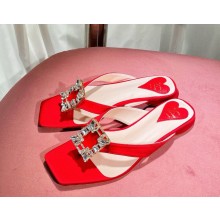 Roger Vivier flat mules in satin with crystal buckle red 2025