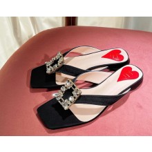 Roger Vivier flat mules in satin with crystal buckle black 2025