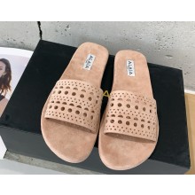 ALAÏA Vienne Cutout Flat Slide Sandals In beige suede 2025