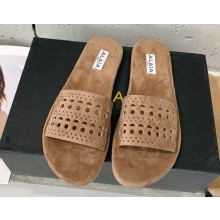 ALAÏA Vienne Cutout Flat Slide Sandals In brown suede 2025