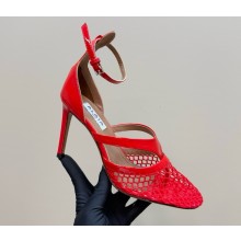 ALAÏA INFRADITO SANDALS IN FISHNET & LEATHER red heel 9cm 2025