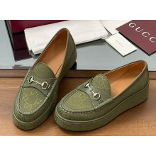 Gucci Women's Horsebit wedge loafer 794316 Forest green canvas 2025
