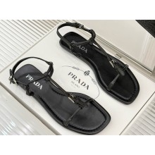 Prada thong-strap flat sandals black leather 2025