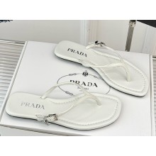 Prada enamel triangle-logo slides white leather 2025