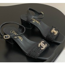 Chanel sandals tweed with cc logo black heel 4.5cm 2025