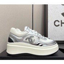 Chanel Sneakers platform Mesh & Calfskin white / silver 2025