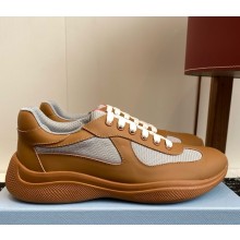 Prada women/men America's Cup Soft rubber and bike fabric sneakers 4E6500 brown 2025