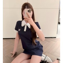 MIU MIU COLOR-BLOCK DRESS dark blue / white 2025
