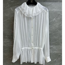 Chanel Long Blouse silk white 2025