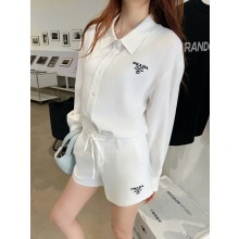 Prada cotton and linen shirt + shorts white 2025