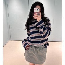 MIU MIU Long-sleeved cotton jersey T-shirt  grey / blue 2025