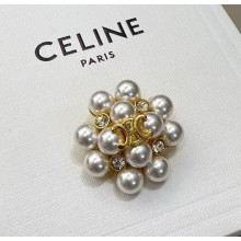 Celine Les Perles Celine Brooch in Strass, Resin Pearls, Brass with Gold Finish and Steel GOLD / IVORY 2025