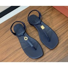Loro Piana flip-flop sandals goatskin in dark blue 2025