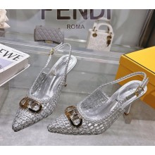 Fendi Slingbacks knit leather hollow out silver heel 8cm 2025