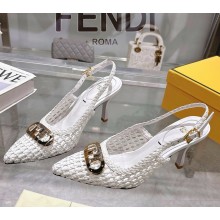 Fendi Slingbacks knit leather hollow out white heel 8cm 2025