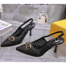 Fendi Slingbacks knit leather hollow out black heel 8cm 2025