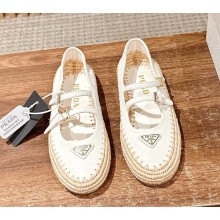 Prada Nappa leather and raffia ballerinas 1F869N Ivory 2025