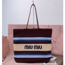 MIU MIU Raffia-effect woven tote bag 5BG228 Cocoa Brown/Celeste/Natural 2025