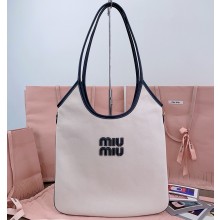 MIU MIU IVY canvas and leather bag 5bg231 Beige/black 2025