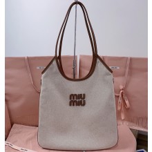 MIU MIU IVY canvas and leather bag 5bg231 Beige/Brandy 2025