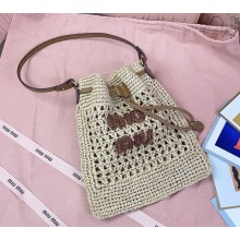 MIU MIU Woven fabric mini-bag 5ND016 Beige/Cognac 2025