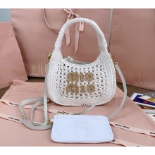 MIU MIU Wander woven fabric hobo bag 5bc125 White/Beige 2025