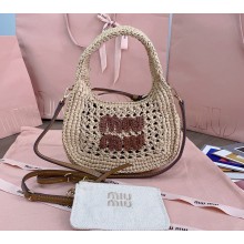 MIU MIU Wander woven fabric hobo bag 5bc125 Beige/Cognac 2025