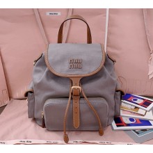 Miu Miu Canvas and leather backpack 5BZ042 grey /Brandy 2025