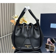 Prada Leather mini bucket bag 1BE087 black 2025