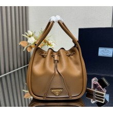 Prada Leather mini bucket bag 1BE087 Caramel 2025