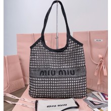 MIU MIU IVY raffia-effect and linen bag 5BG231 black 2025