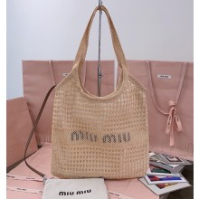 MIU MIU IVY raffia-effect and linen bag 5BG231 Natural 2025
