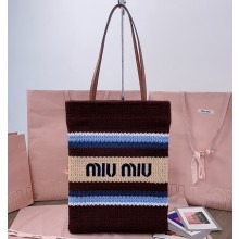MIU MIU Raffia-effect woven tote bag 5BG248 Cocoa Brown/Celeste/Natural 2025