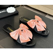 Chanel Silk Bow Leather Sandals With Crystal logo black / pink 2025