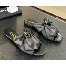 Chanel Silk Bow Leather Sandals With Crystal logo black 2025