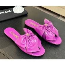 Chanel  Bow Leather Sandals With Crystal logo fuchsia 2025