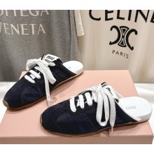 MIU MIU Plume suede and technical fabricmule dark blue 2025