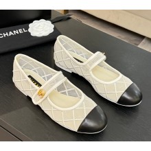 Chanel mary janes mesh & lambskin black & white 2025