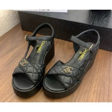 Chanel sandals Quilting leather with logo black 2025