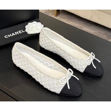 Chanel Ballet flats Embroidery & Grosgrain G02819 White & Black 2025